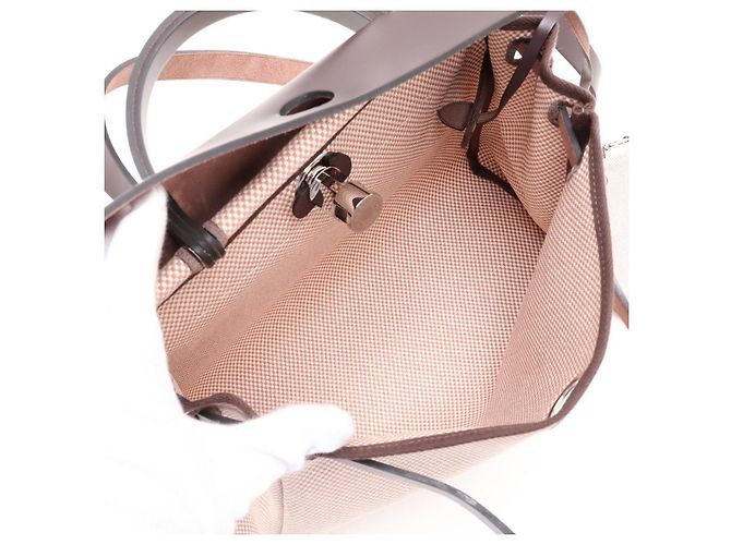 Hermès Herbag PM Toile Officier × Vache Hunter Leather & Canvas Zip Top-handle Handbag Beige - Ansicht 8