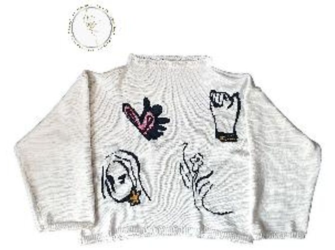 Autre Marque Pull en maille blanc avec motifs graphiques - vue 5