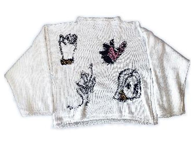 Autre Marque Pull en maille blanc avec motifs graphiques - vue 7