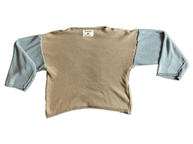 Autre Marque Strickpullover in Beige / Khaki und Blau mit Frucht- und Austernmotiv - Ansicht 3