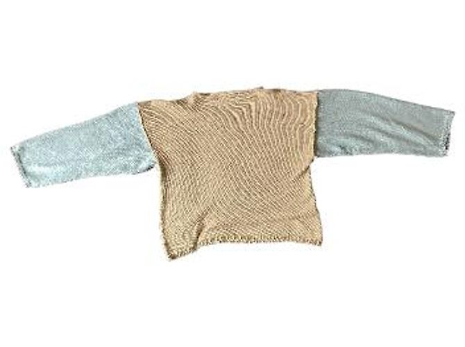 Autre Marque Strickpullover in Beige / Khaki und Blau mit Frucht- und Austernmotiv - Ansicht 6