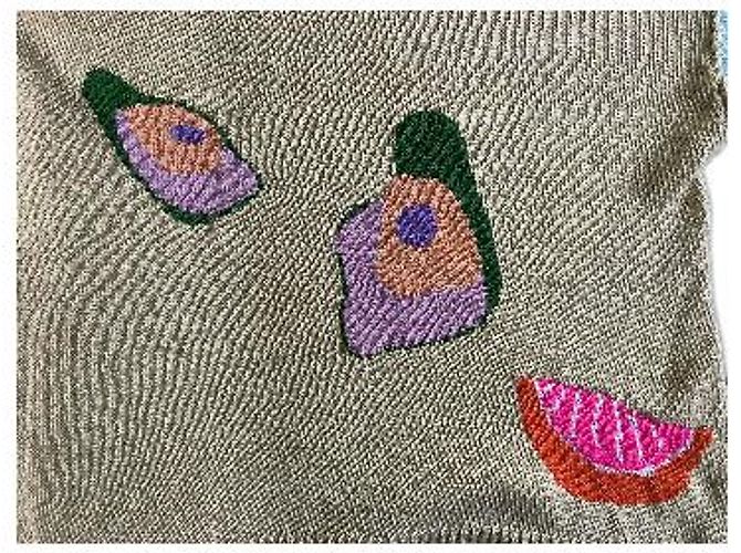 Autre Marque Strickpullover in Beige / Khaki und Blau mit Frucht- und Austernmotiv - Ansicht 7
