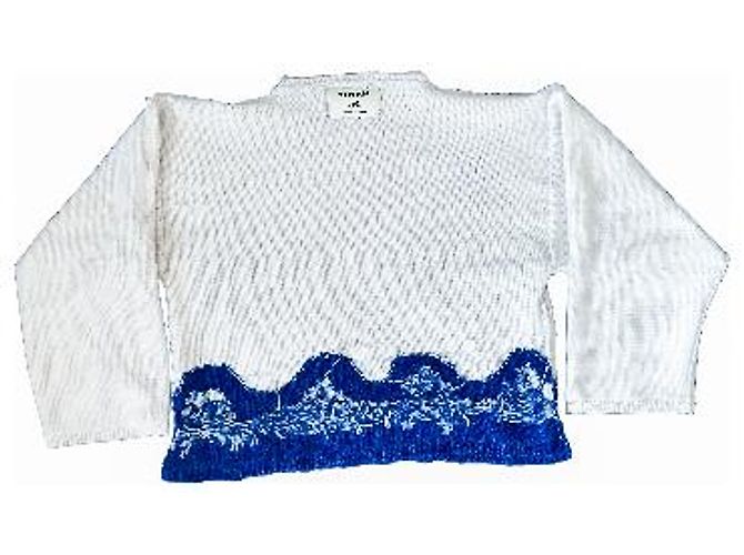 Autre Marque Strickpullover in Weiß und Blau mit abstraktem Muster - Ansicht 6