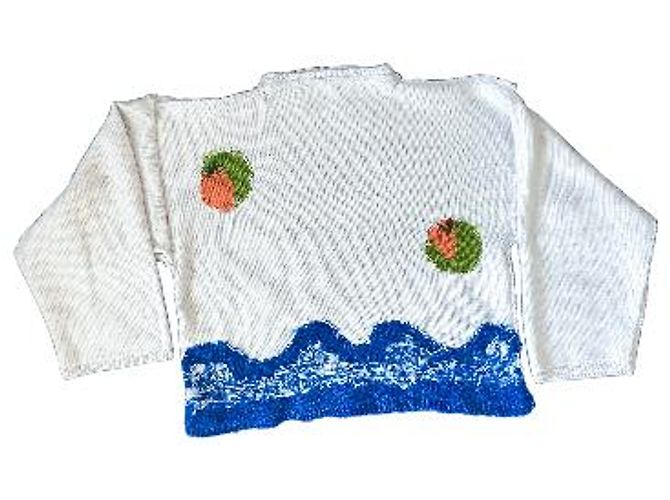 Autre Marque Strickpullover in Weiß und Blau mit abstraktem Muster - Ansicht 9