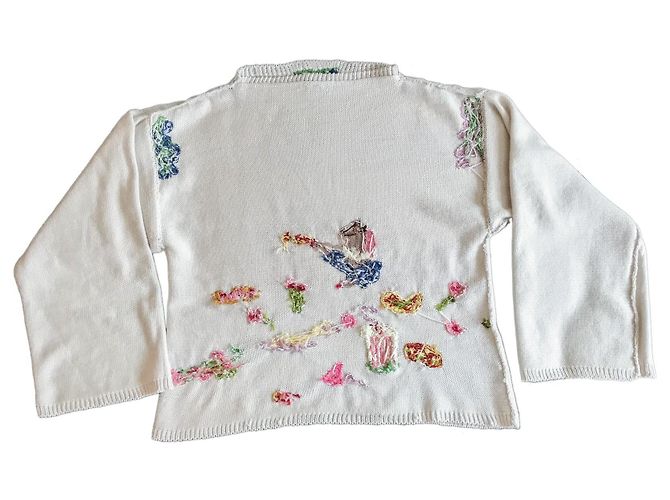 Autre Marque Weißer Merinowollpullover bestickt mit Charakter- und Lebensmittelmotiven - Ansicht 13