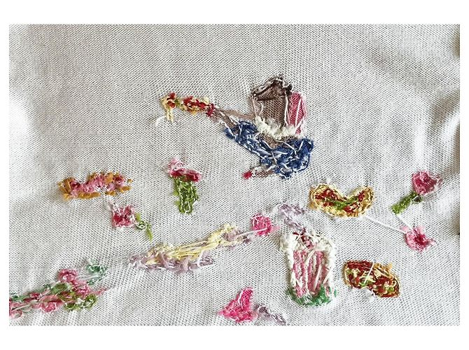Autre Marque Weißer Merinowollpullover bestickt mit Charakter- und Lebensmittelmotiven - Ansicht 8