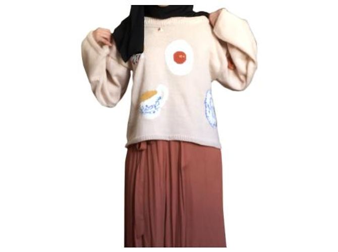 Autre Marque Beiger Wollpullover mit Stickmustern - Ansicht 10