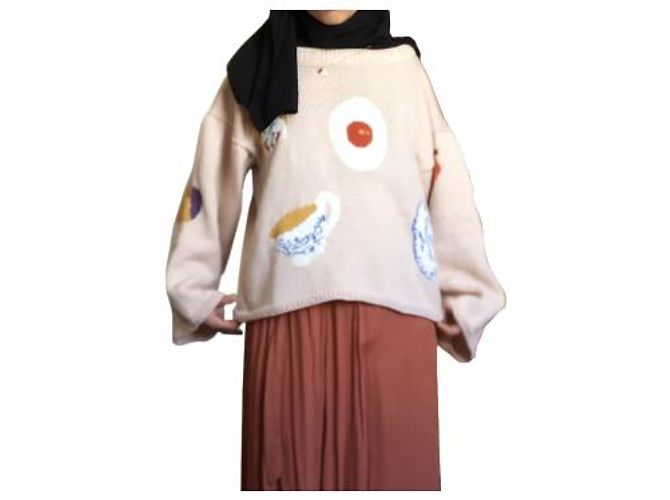Autre Marque Beiger Wollpullover mit Stickmustern - Ansicht 11