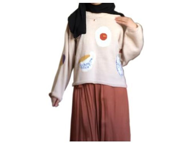 Autre Marque Beiger Wollpullover mit Stickmustern - Ansicht 12