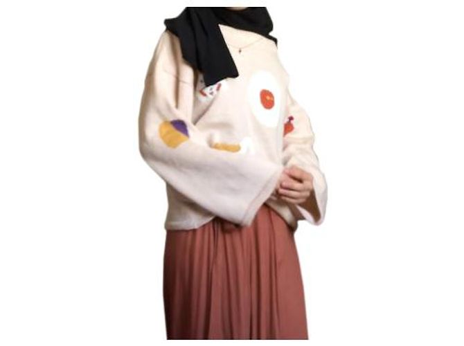 Autre Marque Beiger Wollpullover mit Stickmustern - Ansicht 13