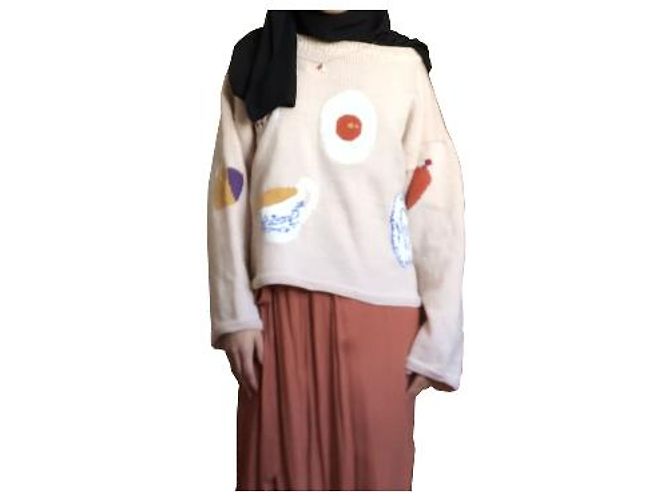 Autre Marque Beiger Wollpullover mit Stickmustern - Ansicht 15
