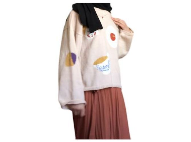Autre Marque Beiger Wollpullover mit Stickmustern - Ansicht 16