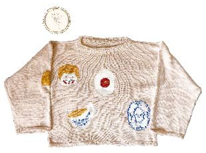Autre Marque Beiger Wollpullover mit Stickmustern - Ansicht 2