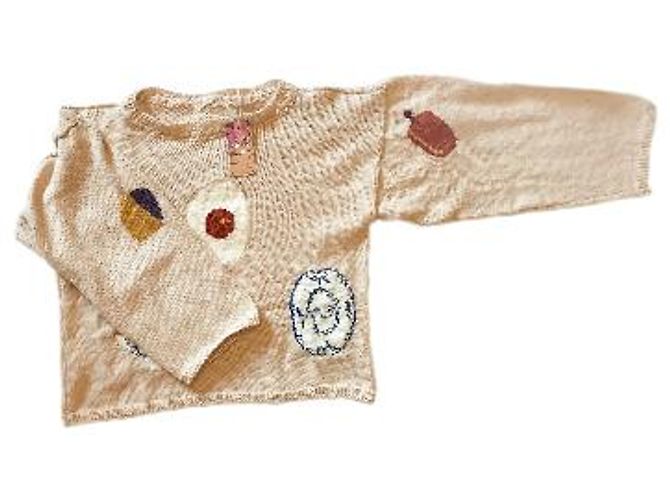 Autre Marque Beiger Wollpullover mit Stickmustern - Ansicht 3