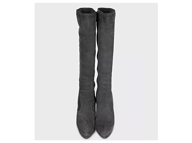 Botas altas Prada de ante gris - Punta fina y tacón de aguja EU 40 de segunda mano - vista 2