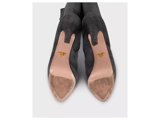 Botas altas Prada de ante gris - Punta fina y tacón de aguja EU 40 de segunda mano - vista 5