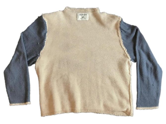 Autre Marque Beiger Strickpullover mit blauen Ärmeln - Ansicht 11