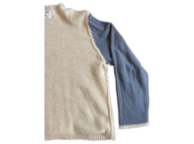 Autre Marque Beiger Strickpullover mit blauen Ärmeln - Ansicht 12