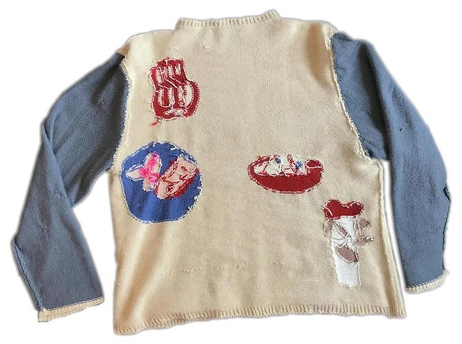 Autre Marque Beiger Strickpullover mit blauen Ärmeln - Ansicht 3