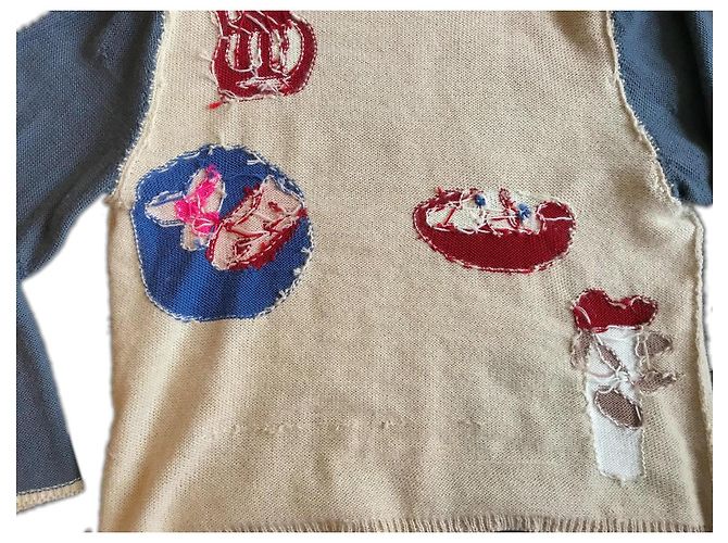 Autre Marque Beiger Strickpullover mit blauen Ärmeln - Ansicht 6