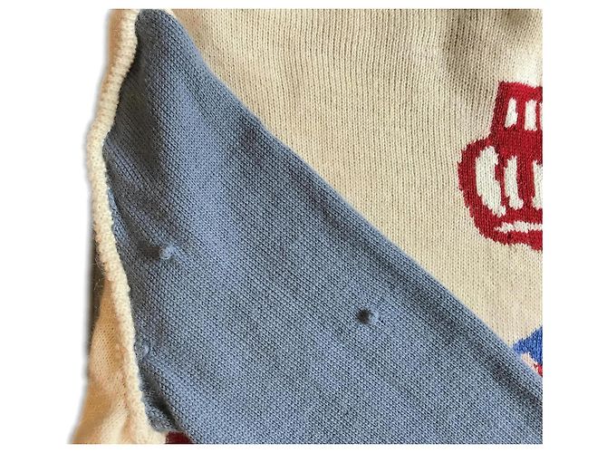 Autre Marque Beiger Strickpullover mit blauen Ärmeln - Ansicht 7