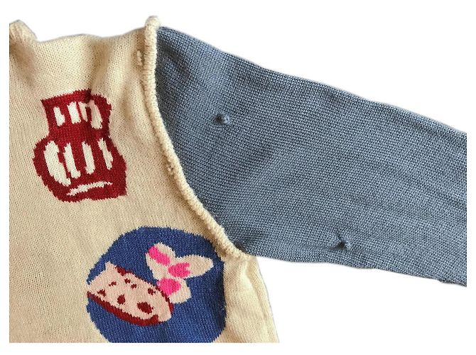 Autre Marque Beiger Strickpullover mit blauen Ärmeln - Ansicht 8