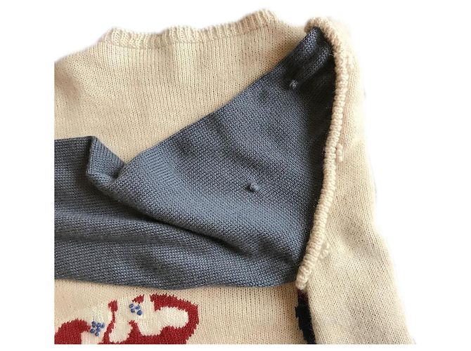 Autre Marque Beiger Strickpullover mit blauen Ärmeln - Ansicht 9