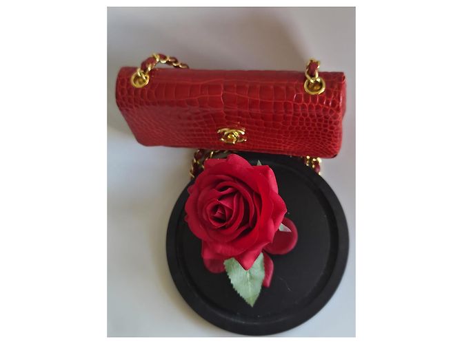 Timeless Chanel Sac Classique Bolso de solapa en piel de cocodrilo rojo - vista 11