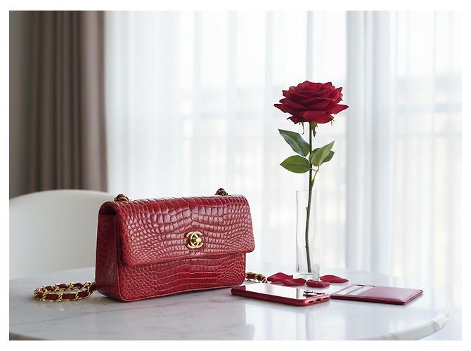 Timeless Chanel Sac Classique Bolso de solapa en piel de cocodrilo rojo - vista 12