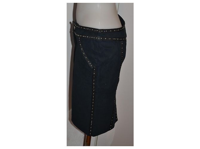 Versace Jeans Couture Gonna Mini in Cotone Nera con Borchie - vista 3
