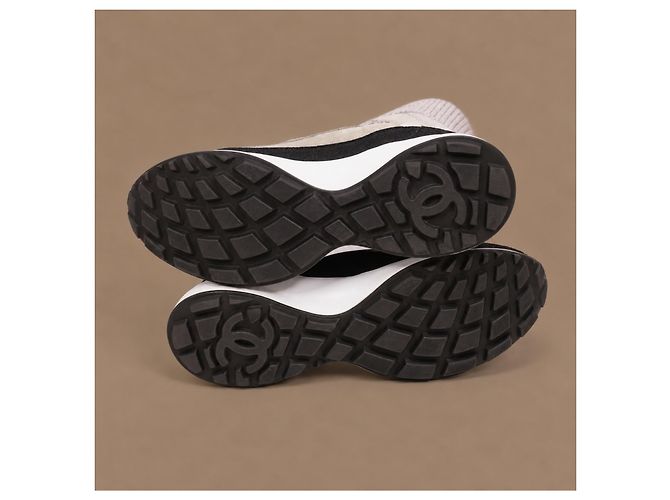 Chanel Sneakers Alte in Camoscio Beige e Maglia - vista 10