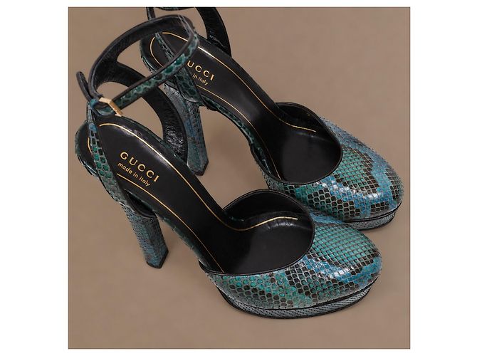 Gucci Escarpins Plateforme Python Bleu Sarcelle - vue 12