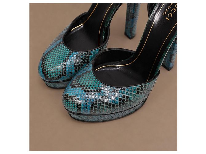 Gucci Escarpins Plateforme Python Bleu Sarcelle - vue 14
