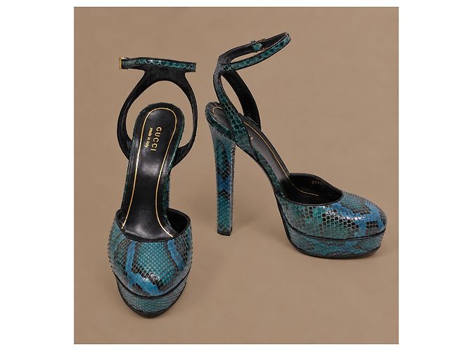 Gucci Escarpins Plateforme Python Bleu Sarcelle - vue 2