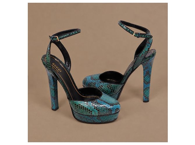 Gucci Escarpins Plateforme Python Bleu Sarcelle - vue 6