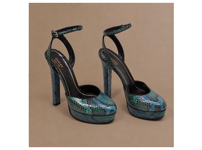Gucci Escarpins Plateforme Python Bleu Sarcelle - vue 7