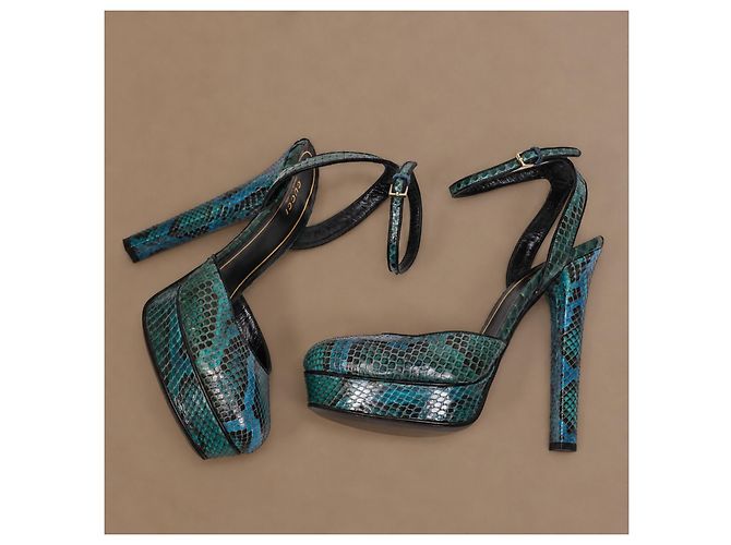 Gucci Escarpins Plateforme Python Bleu Sarcelle - vue 9