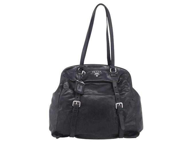PRADA Vitellolux Tote Bag Leder Schwarz Silber Auth 211512A - Jerrillo - Ansicht 2