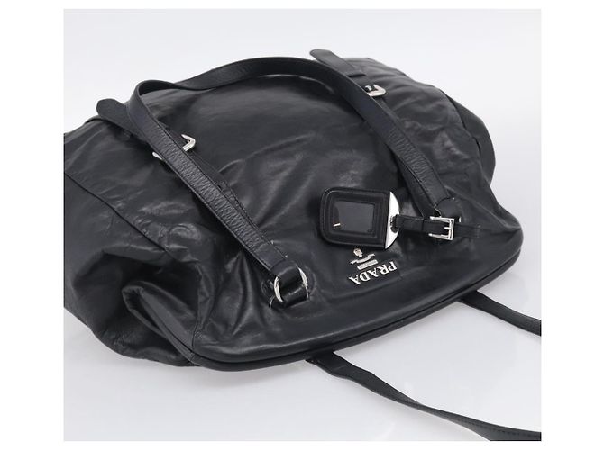PRADA Vitellolux Tote Bag Leder Schwarz Silber Auth 211512A - Jerrillo - Ansicht 6