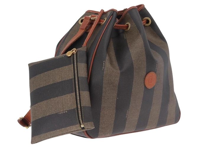 FENDI Pequin Canvas Shoulder Bag PVC Black Brown Auth 212097 - Jerrillo - vista 2