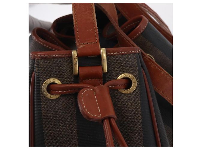 FENDI Pequin Canvas Shoulder Bag PVC Black Brown Auth 212097 - Jerrillo - vista 20