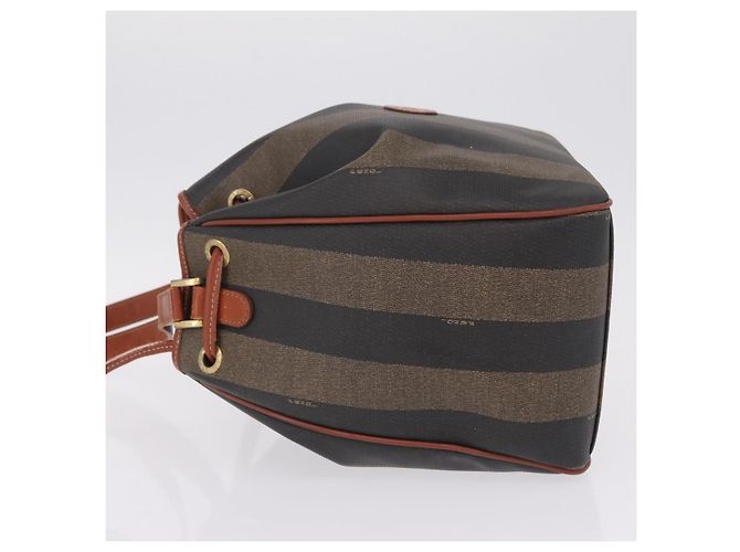FENDI Pequin Canvas Shoulder Bag PVC Black Brown Auth 212097 - Jerrillo - vista 4