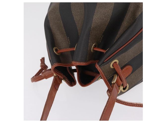 FENDI Pequin Canvas Shoulder Bag PVC Black Brown Auth 212097 - Jerrillo - vista 6