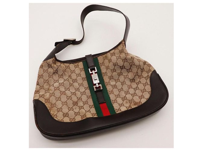 Borsa Hobo Gucci Monogram Canvas Pelle Brown - vista 6