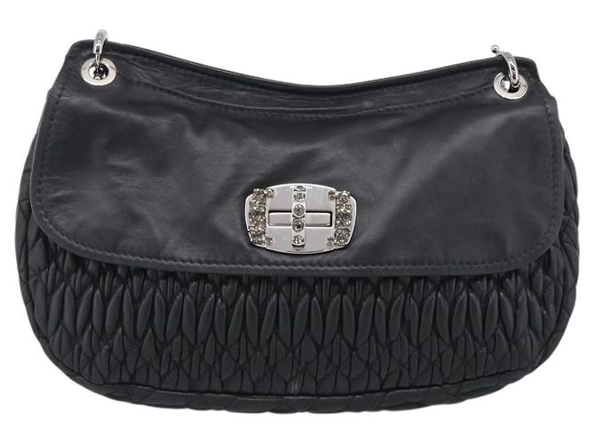 Miu Miu Matelasse Chain Shoulder Bag Leather Black Silver Auth ka6947V - Jerrillo - vista 13