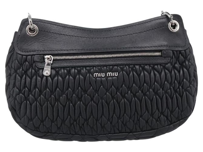 Miu Miu Matelasse Chain Shoulder Bag Leather Black Silver Auth ka6947V - Jerrillo - vista 2