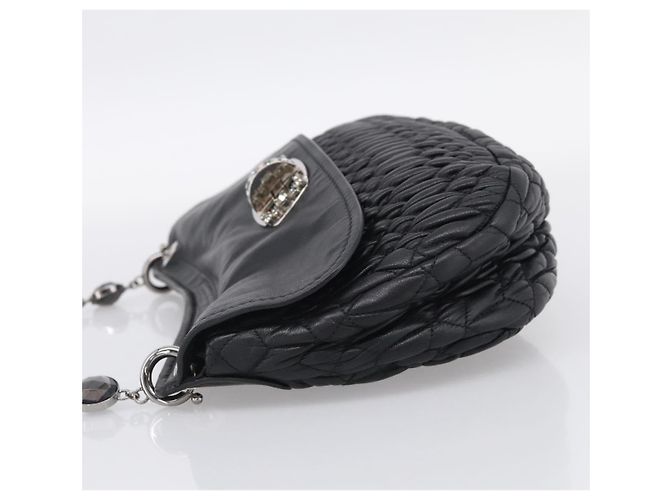 Miu Miu Matelasse Chain Shoulder Bag Leather Black Silver Auth ka6947V - Jerrillo - vista 3