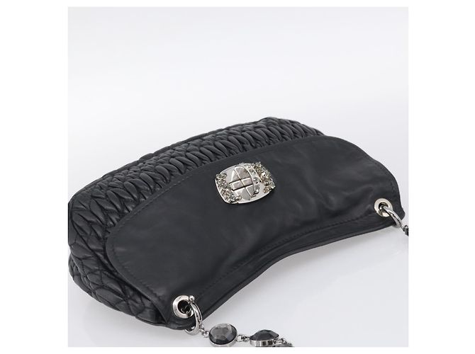 Miu Miu Matelasse Chain Shoulder Bag Leather Black Silver Auth ka6947V - Jerrillo - vista 6