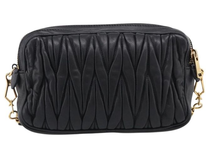 Miu Miu Matelasse Shoulder Bag Leather 2way Black Gold Auth 213449A - Jerrillo - vista 2