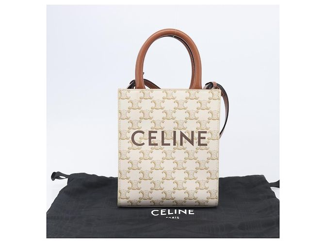 Céline CELINE Triomphe Mini Vertical Cabas Handtasche PVC 2way Ivory Gold Auth 211067V - Jerrillo - Ansicht 12